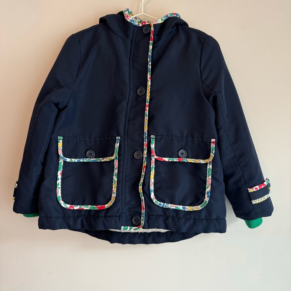 Mini Boden Navy Kids Jacket with Floral Trim